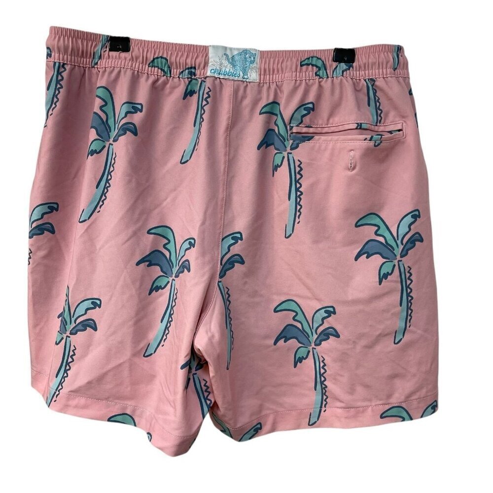 Chubbies Lotta Coladas 5.5” Swim Trunks Large Pink Blue Palm Trees Lined Elastic - Picture 4 of 6